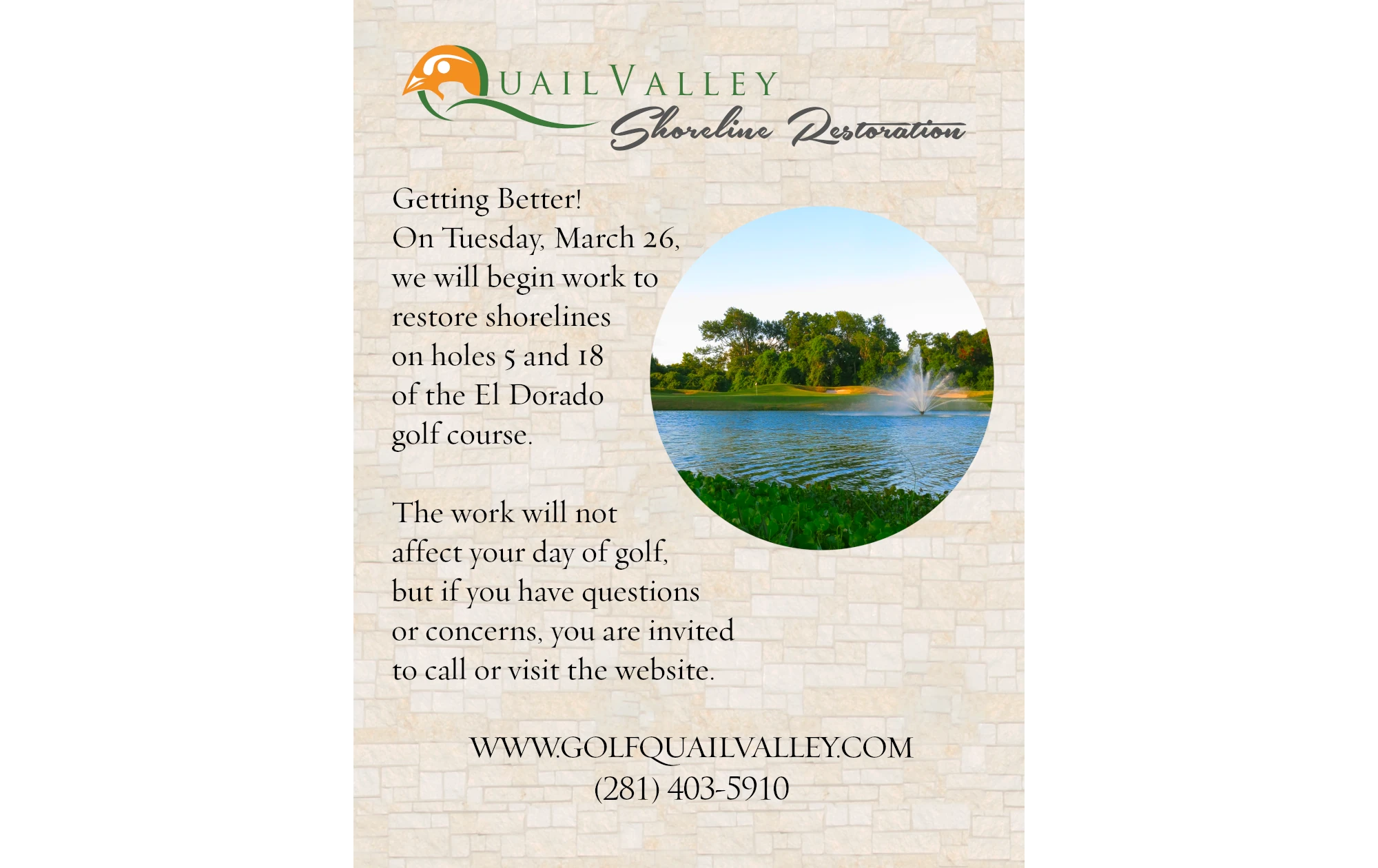 Shoreline Restoration Work on El Dorado Golf Course Quail Valley Shoreline Restoration Work on El Dorado Golf Course Quail Valley