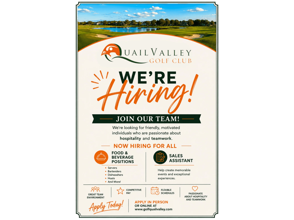 Join the Team at Quail Valley Golf Club: Now Hiring!